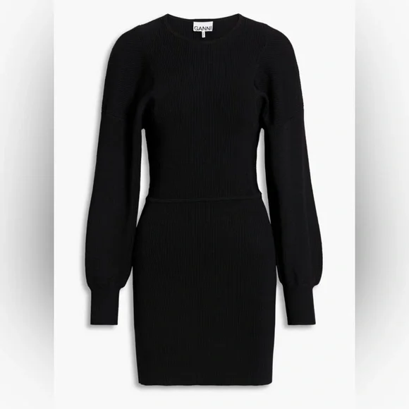 Ganni - Black Knit Dress with Balloon Sleeve - size Medium - LIKE NEW - Picture 3 of 16